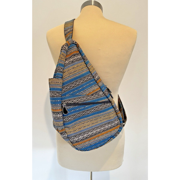 AMERIBAG HEALTHY BACK BAG Sling In Mojave Blue Fabric Boho EUC - Picture 1 of 14